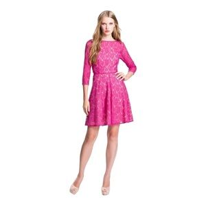 FRENCH CONNECTION Iris Lace Fit n Flare Mini Dress Barbie Pink Size 6 NWT